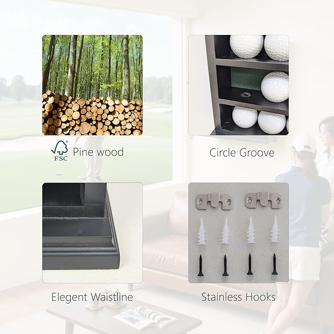 Stylish Golf Ball Golf Ball Display Case - Solid Wood Shadow Box for Home, Office, and Exhibition Display - Ideal Storage and Showcase Solution - Black Color