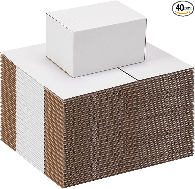 7x5x4 Shipping Boxes Set of 40, Kraft Corrugated Cardboard White Box Small Business Boxes Mailers for Packaging, Moving, Packing