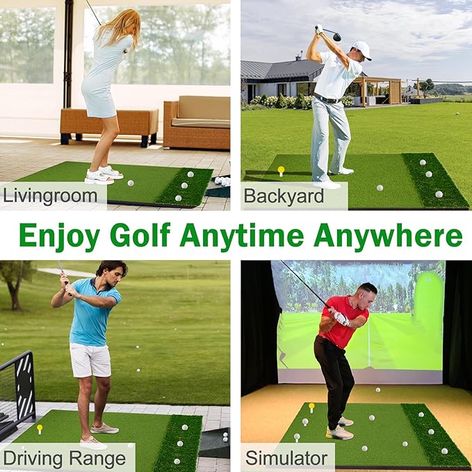 MONOJOY Golf Hitting Mat 5x4ft, Thick 31mm Artificial Turf Practice Mat with 6 Tees, Durable EVA Backing for Indoor | Outdoor Driving, Chipping & Swing Training