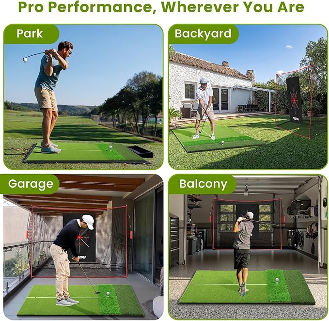Golf Mat, 5x4ft & 6x4ft Extra Large Integrated Tri-Turf Golf Hitting Mats Practice Outdoor & Indoor, Premium 26mm Thick Durable Artificial Turf Matt for Backyard Training Driving Chipping, Swinging