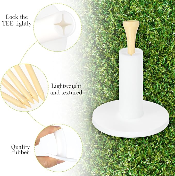 15 Set Golf Rubber Tee Holder Set for Driving Range Golf Practice Mat Indoor Outdoor Size 1.5 Inch (15 Golf Rubber Tee Holders, 15 Bamboo Tees)
