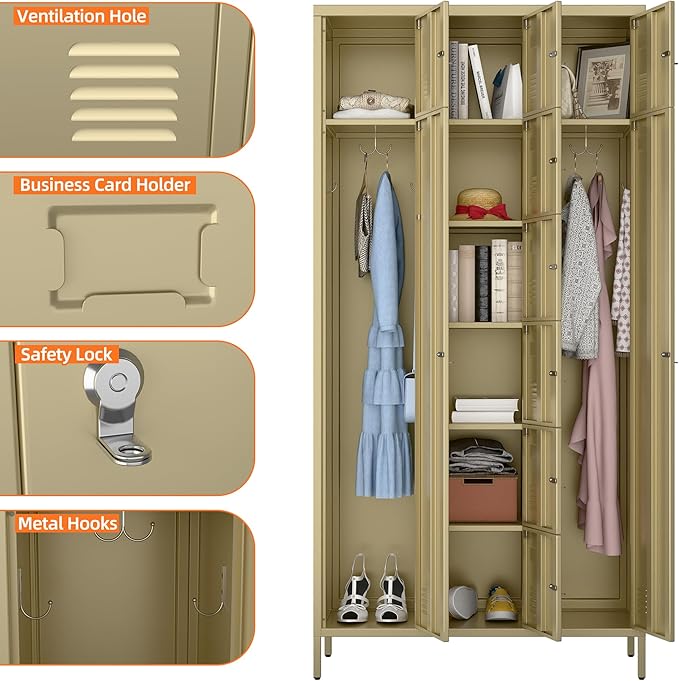 METAN Metal Locker for School Office Gym Bedroom, 10 Doors Steel Storage Locker Cabinet for Employees, Industrial Storage Locker, Assembly Required (Camel)