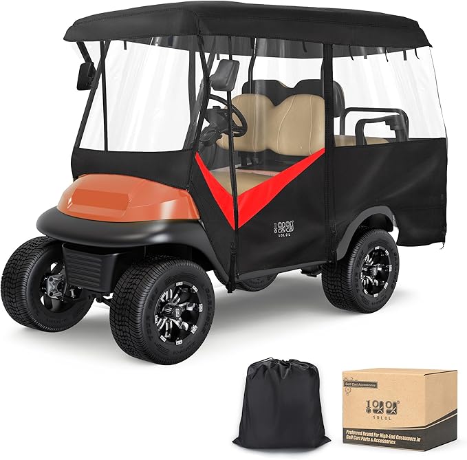 10L0L 4 Passenger Golf Cart Enclosure - 86" Roof Fit, Universal Golf Cart Cover for Yamaha Club Car EZGO,Waterproof 600D Rain Cover,Transparent Tail Light Panel,Foldable Door,4-Sided Clear Windows