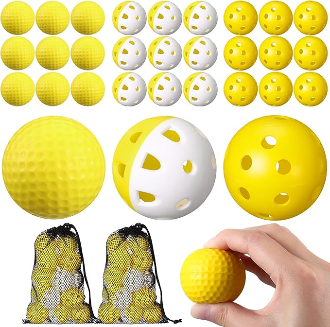 30 Pack Practice Golf Balls 42mm Rubber EVA Plastic Golf Training Ball High Visibility for Easy Tracking, Limited Flight, Hollow Airflow for Home Backyard Indoor or Outdoor