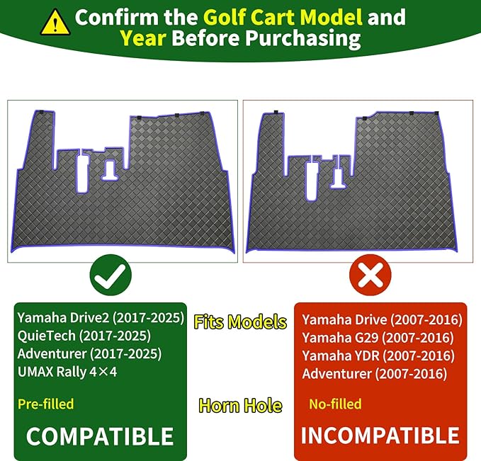 Golf Cart Floor Liner Mat 8mm Thick Rubber Full Coverage Fit for 2017-2025 Yamaha Drive2, QuieTech, Adventurer, UMAX Rally 4x4 Non-Slip Mats Replacement - Blue Trim
