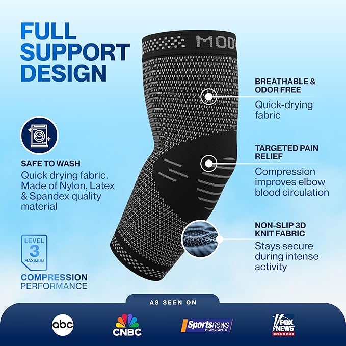 Modvel 2 Pack Elbow Brace - Golfer's Elbow Compression Sleeve Support for Joint Pain Relief, Recovery, Tendonitis Braces, Tennis Elbows Brace For Men & Women, Workout & Weightlifting Arm Wrap