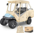 10L0L 4 Passenger Golf Cart Driving Enclosure for Club Car Precedent with Short Roof Up to 57", 4-Sided Clear Window 600D Rain Cover All Weather Windproof Waterproof - Beige with Grey