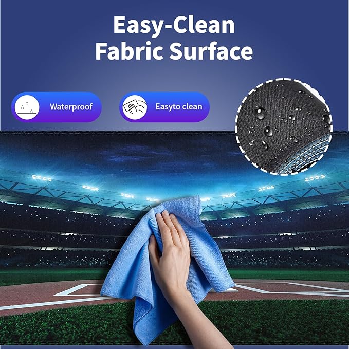 Wknoon. Extra Large Gaming & Office Mouse Pad (31.5" x 11.8") with Durable Stitched Edges – Professional Baseball Field at Night Vibrant Playground Stadium League Theme Print, Anti-Slip XXL Desk Mat