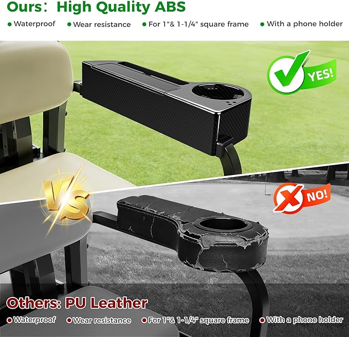10L0L Golf Cart Armrest with Cup Holder - Rear Seat Arm Rests Fit for Yamaha/EZGO/Club Car/(1"-1.25" Square Tube), No Drilling Required, Built-in Phone Holder, Heavy Duty ABS Material