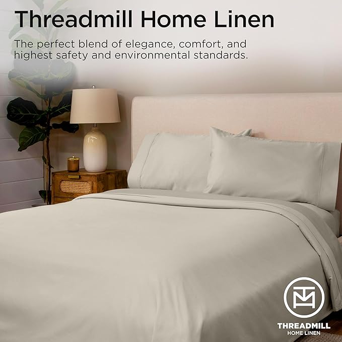 Threadmill Sheets for Twin Mattress | 800 Thread Count Twin Bed Sheets Set with 15” Deep Pocket | Sateen Weave, Better Than Egyptian Cotton, 3-Piece Bedding Set with Cooling Effect | Taupe