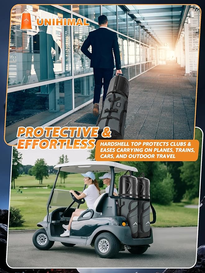 Golf Travel Bag with PC Hard Case Top, 1680D Heavy Duty Oxford Fabric Golf clubs Travel Bags for Airlines with Wheels, Wear-Resistant, Foldable