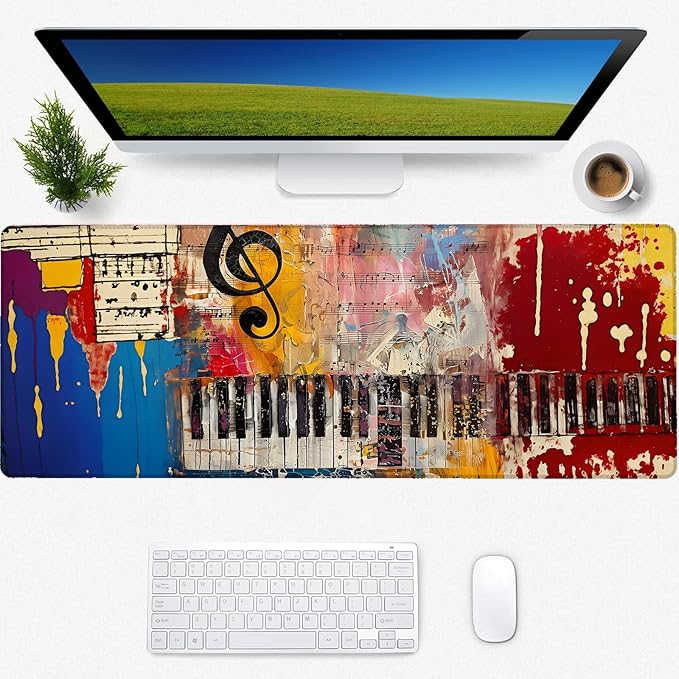 Music Piano Gaming Mouse Pad, Desk Mat, Non-Slip Rubber Base Cool Aesthetic MousePads for Computer Laptop Keyboard Office School Home Desktop Accessories Decor 31.5" x 11.8"
