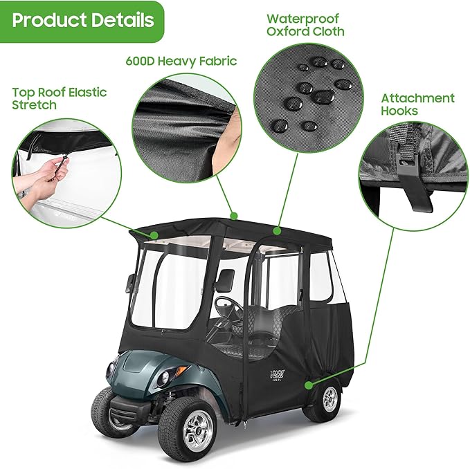 10L0L 2 Passenger Golf Cart Enclosure fit Yamaha G29 Drive and Drive 2, 600D Heavy Duty Yamaha Rain Cover with Clear PVC Windshield, Side Mirror Openings, Waterproof Oxford Cloth