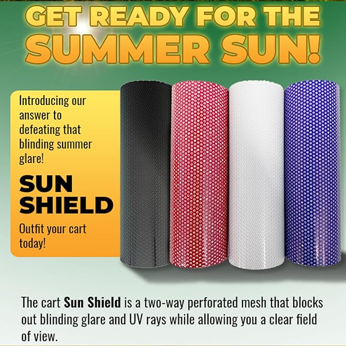 Sun Shield Golf Cart Sun Shade Cover – UV Blocker Visor for Golf Cart, ATV, UTV, Auto – Easy Peel & Stick Mesh Screen – Reversible – Trim to Fit – Blue
