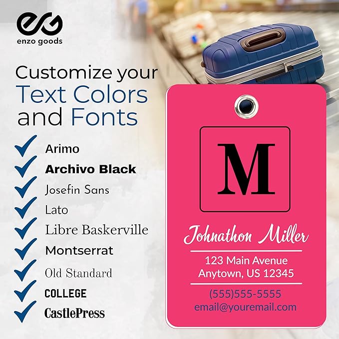 Personalized Luggage Tag | 6 Pack | Custom Luggage Tags for Suitcases | Kids Backpack Tag | 10 Color Options & Choose Font, Font Color