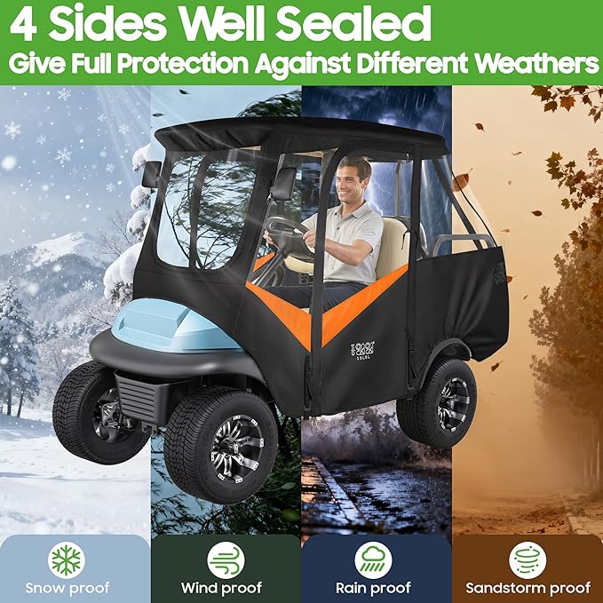 10L0L Golf Cart 4 Passenger Enclosure for Club Car Precedent Short Roof 57.5" Deluxe 600D Golf Cart Heavy Duty Rain Cover with 4 Zipped Doors Clear PVC Windows (Latest Improved Version)
