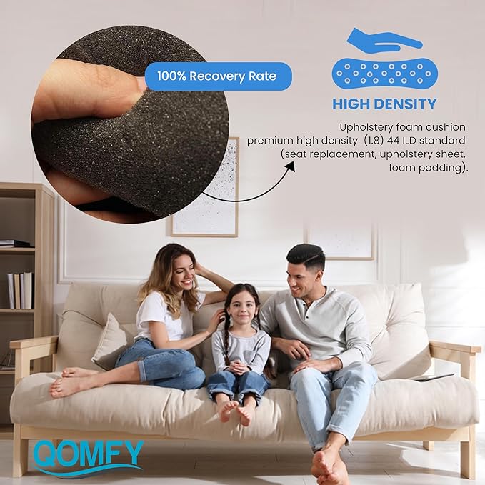 QOMFY 6" Height x 18" Width x 24" Length Charcoal Upholstery Foam Sheet | Made in USA | Multi-Purpose Foam for Upholstery, DIY, Packaging & Acoustic Projects