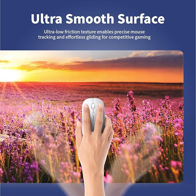 Wknoon. Extra Large Gaming & Office Mouse Pad (31.5" x 11.8") with Durable Stitched Edges – Sunset Landscape Wine Tasting in a Blossoming Lavender Field Country Meadow Picnic, Anti-Slip XXL Desk Mat