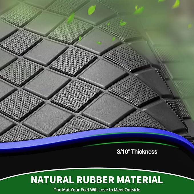 Golf Cart Floor Liner Mat 8mm Thick Rubber Full Coverage Fit for Club Car DS 1982-2013 / Villager 1982-2018 Carts Heavy-Duty Non-Slip Front Feet Mats Replacement Easy to Clean - Blue Trim