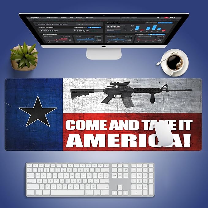 Wknoon. Extra Large Gaming & Office Mouse Pad (31.5" x 11.8") with Durable Stitched Edges – Vintage Texa States Flag Come and Take It America Quote, Anti-Slip Rubber Base Extended XXL Desk Mat
