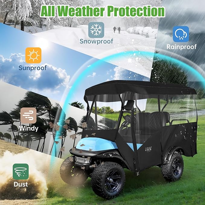 10L0L Universal 4 Passenger Golf Cart Enclosure - Extended Roof 94" Fit for Yamaha, EZGO TXT RXV, Club Car DS Precedent, Golf Cart Rain Cover, 600D Waterproof Driving Enclosure with Side Mirror Open