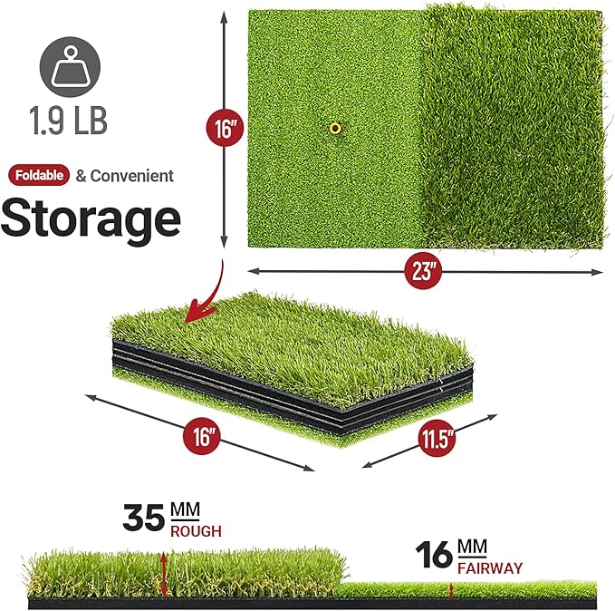 SAPLIZE Foldable Heavy-Duty Golf Hitting Mat with 10mm EVA Backing for Indoor/Outdoor Swing & Chipping, Golf Accessories & Gift for Men & Women