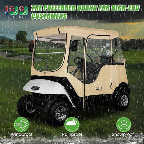 10L0L Golf Cart Enclosure Fit for 2 Passengers EZGO TXT RXV,600D Waterproof Snowproof Golf Buggy Keep Warm Cover, 2 Door Zippers 4-Side Clear Window and 4 Windproof Hooks Golf Cart Rain Cover, Black