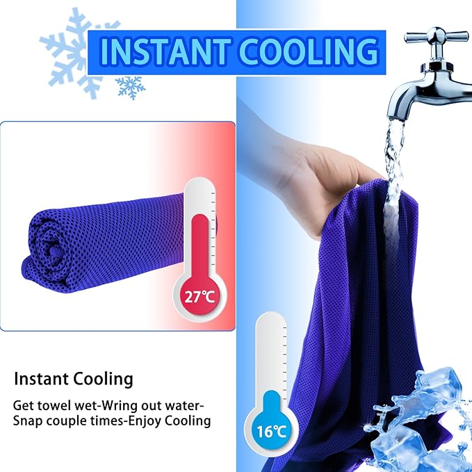 Cooling Towel 20 Pack (40"x12") Ice Towels, 160GSM Soft Breathable, Super Absorbent, Quick Cold Towel, for Bowling, Yoga, Travel, Camping, Golf, Football, Hiking, Outdoor Work
