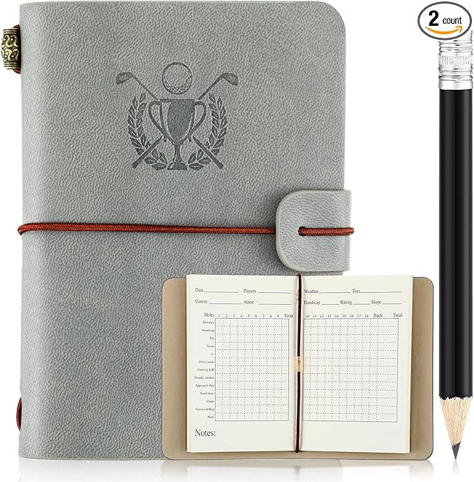 Yexiya Golf Scorecard Book with Pencil Leather Golf Journal Scorecard Holder Accessories Notebook Log Book Pocket Scorebook Gifts for Men Golfers, Sports and Outdoor Club Accessories