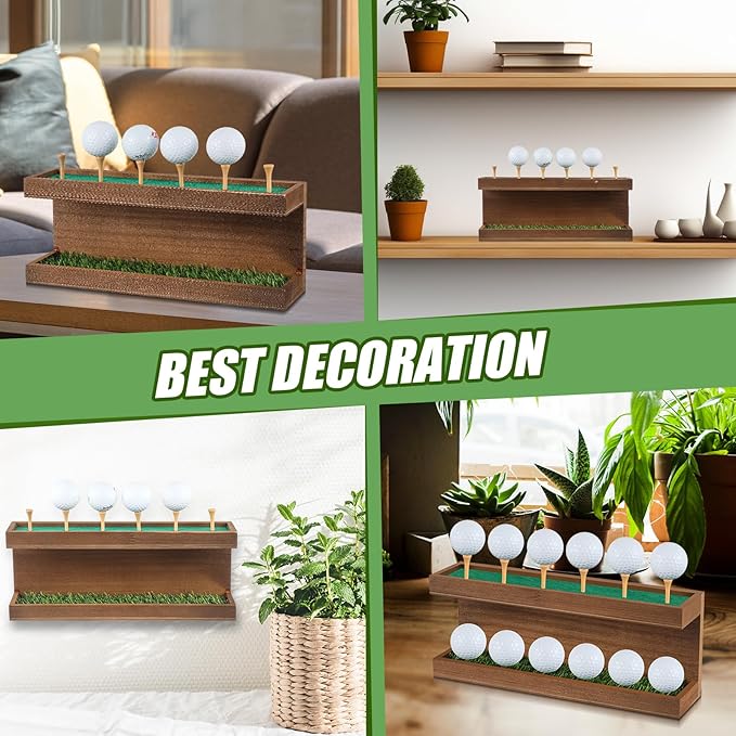 Menkxi Rustic Wood Golf Ball Holder 12.5 x 3 Inch Wall Mounted Vintage Display Stand Floating Shelf with Golf Tees for Christmas Storage Party Decor Supplies