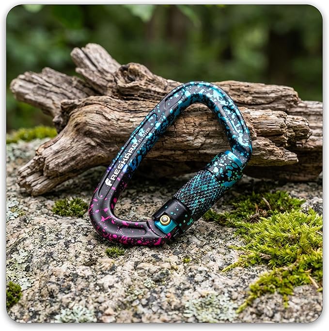 FresKaro UIAA Certified 25KN Auto Locking Climbing Carabiner Clips, Twist Lock, and Heavy Duty Carabiners for Rock Climbing, Rappelling, and Mountaineering, D Shaped
