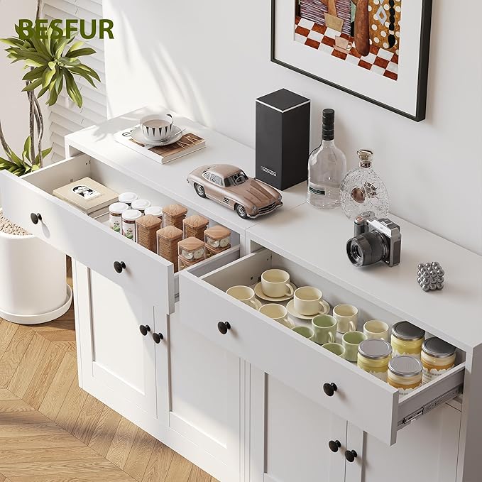 BESFUR Metal Storage Cabinet with Doors and 1 Drawer, 32” Metal Cabinet for Classroom, Home and Office - White