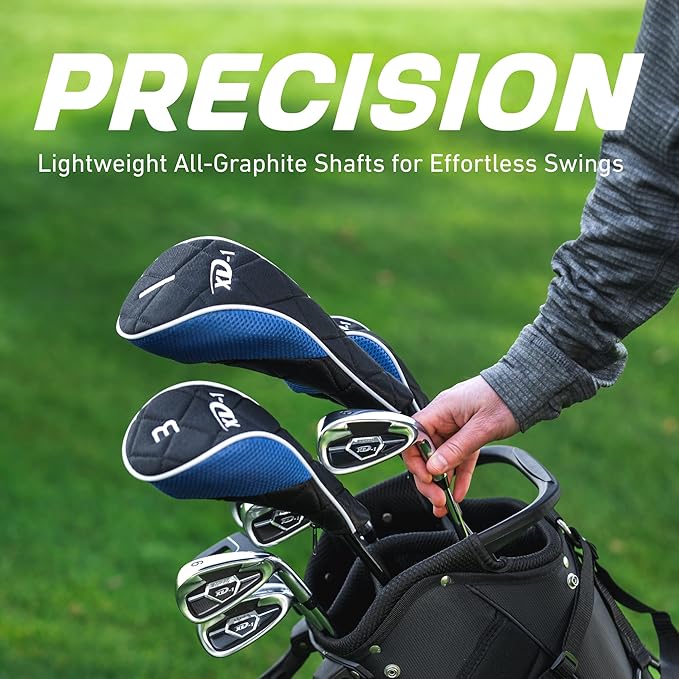 Aspire XD1 Senior Men’s 14-Piece Golf Set – 460cc Titanium Driver, Wood, Hybrid, 6-PW Irons, Putter, Stand Bag, 3 Headcovers and Cover – RH