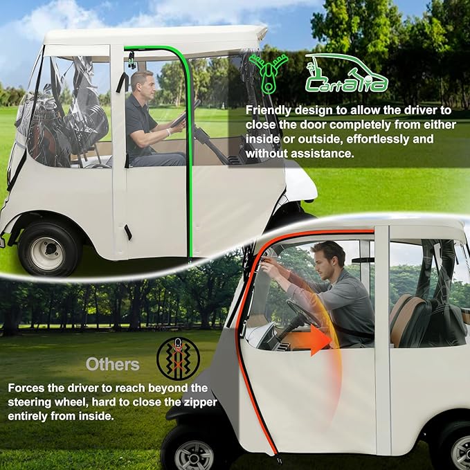 Golf Cart Deluxe Driving Enclosure 2 Passenger Fits Club Car Precedent 2004-Up, Tempo & Onward 2017-Up, Fits Short Roof 42.6" W and 59.9" L, Clear Window with Door Zippers 600D Rain Cover