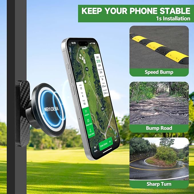 Magnetic Golf Cart Phone Holder Mount, N52 Super Strong Magnet - 360° Rotation Metal Golf Accessories, Compatible with MagSafe iPhone 17 16 15 14 13 12 & All Phones(Black)