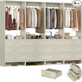 Aheaplus Closet System Closet Organizer, Wood Closet Organizer System, Walk-in Closet or Small Closets Wardrobe, Clothes Rack with Hanging Rods, 8FT Closets, Set of 4, -D1, White Oak