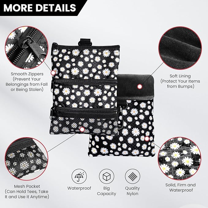 FINGER TEN Golf Pouch Bag for Valuables Tee Color with 4 Golf Pencil Pack, Zippered Pocket Gear Clip Hook to Bag