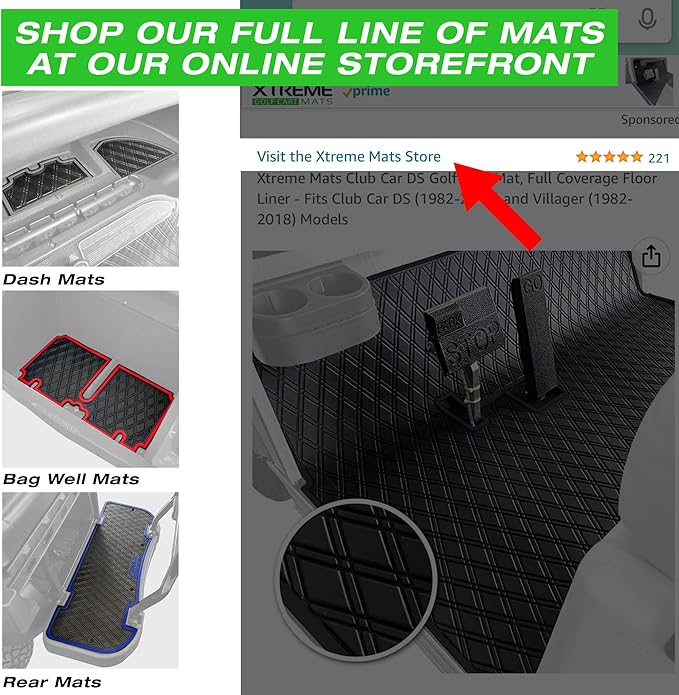 Xtreme Mats Club Car Compatible Golf Cart Mat, Full Coverage Rubber Floor Liner - Fits Club Car Models Precedent (2004-2025)/Onward & Tempo (2017-2025)/Villager & V4L (2019-2024) - Grey Trim