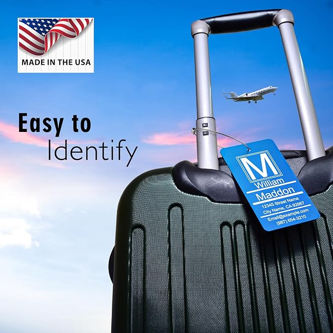 Luggage Tag for Suitcase - Personalized Engraved Metal Tag for Cruise Travel - Custom Name Tags Suitable for Bags and Backpacks (Gold)