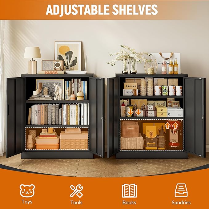 BESFUR Metal Storage Cabinet 36" H, Garage Storage Cabinet with 2 Lockable Doors and 2 Adjustable Shelves, Garage Cabinet for Home Office, Garage,School, Warehouse, Utility Room,White