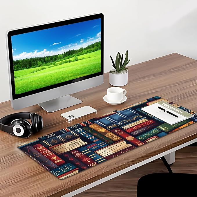 Vintage Book Gaming Mouse Pad, Desk Mat, Non-Slip Rubber Base Cool Aesthetic MousePads for Computer Laptop Keyboard Office School Home Desktop Accessories Decor 31.5" x 11.8"