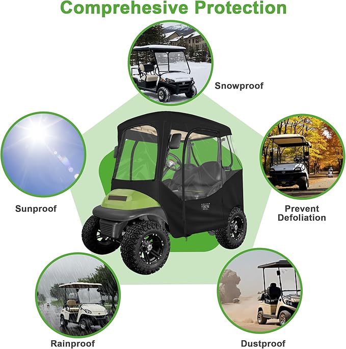 10L0L Golf Cart Driving Enclosures 2 Passenger for Club Car DS & Precedent, 4-Sided Clear Window and Oxford Cloth, Snow Golf Cart Rain Covers All Weather Waterproof Windproof