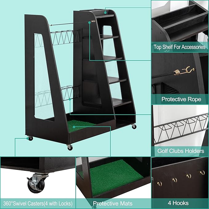 CHARMMA Golf Bag Organizer for Garage, Premium Wooden Golf Clubs Storage Rack Fit 2 Golf Bags, Golf Trunk Organizer for Car Garage Club Shed Basement,35.50x18.00x40.00in