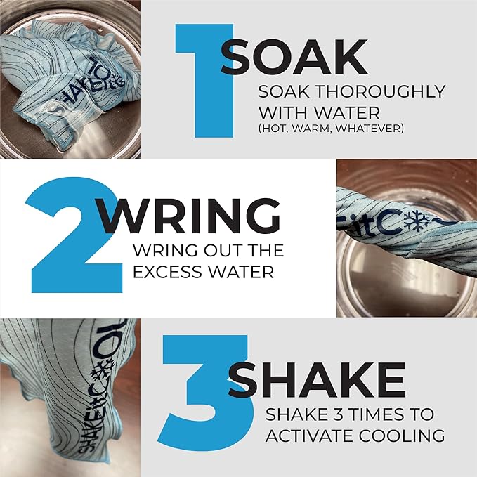 SHAKEitCOOL Original Cooling Towel – Be Cool in Style - Heat Relief, Soft, Lightweight, Sun Protection, Easy Clean - Perfect for Biking, Running, Yoga, Gym, Gardening - Softball