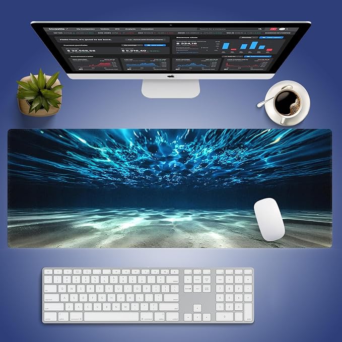 Wknoon. Extra Large Gaming Mouse Pad (31.5" x 11.8") with Durable Stitched Edges – Blue Underwater Wonderland The Serene Beauty of Ocean Depths, Anti-Slip Base & Smooth Surface Extended XXL Desk Mat