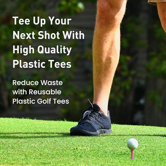 FINGER TEN Golf Castle Tees Plastic 2 1/4 Inch with Stopper for Consistent Height Value 50 Pack, Short Durable Tee for Par 3 Holes in Orange Purple Pink for Men Women