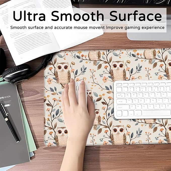 Cute Owl Large Gaming Mouse Pad,Adorable Cartoon Bird Desk Mat,31.5x11.8x0.12in Extended Non-Slip Rubber Animal Mousepad,Computer Deskmat Gifts,Laptop Mice Pads Decor for Home Office