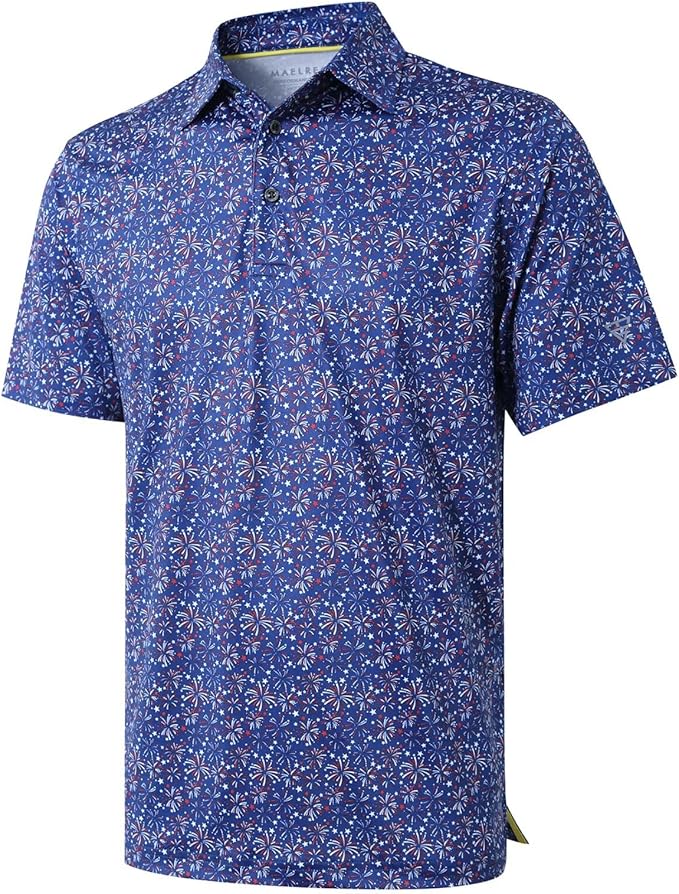 Golf Shirts for Men Dry Fit Short Sleeve Print Performance Moisture Wicking Polo Shirt
