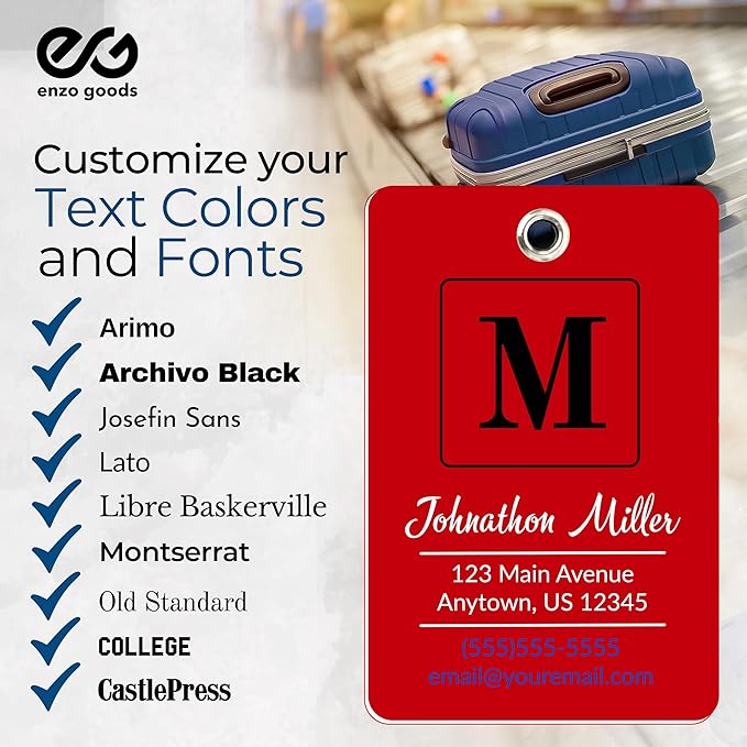 Personalized Luggage Tag | Custom Luggage Tags for Suitcases | Kids Backpack Tag | 10 Color Options & Choose Font, Font Color