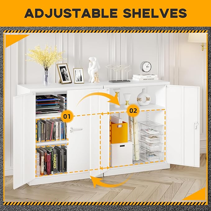 Greenvelly Metal Storage Cabinet - 36" H, Lockable Steel File Cabinet with Adjustable Shelves - Ideal for Home Office, Garage & School (32" W x 16" D White)